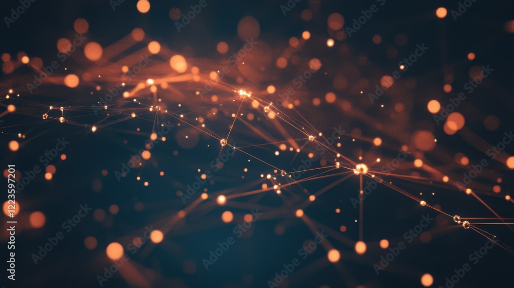Poster abstract digital network with glowing orange nodes and lines