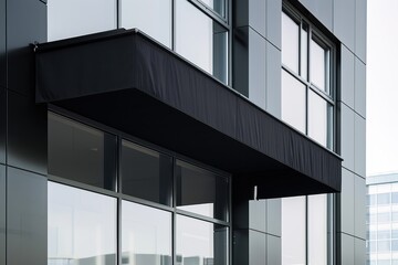 Fototapeta premium New black canvas roof on building s awning