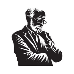 Silhouette of a person in a pensive state - thinking person silhouette - thinking person vector - thinking person illustration - thinking silhouette - thinking vector
