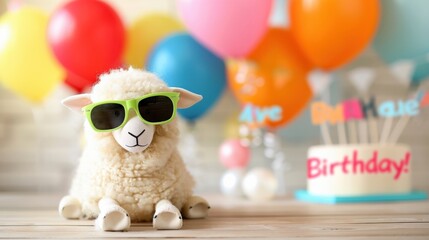 Birthday celebration with a cute sheep festive party atmosphere fun environment playful viewpoint joyful concept