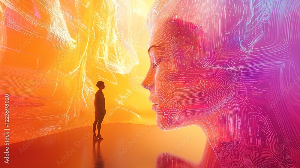 Poster exploring chaos immersive digital art installation of data analytics with abstract vibrant visuals