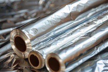 Naklejka premium Rolls of baking paper and aluminum foil