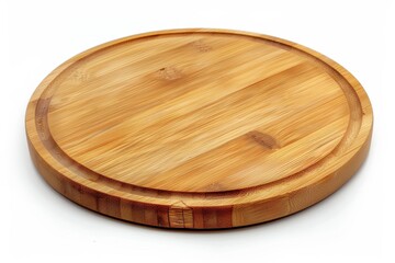 Round bamboo pizza board on white background