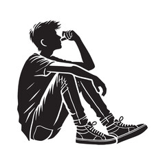 Person thinking deeply, captured in silhouette - thinking person silhouette - thinking person vector - thinking person illustration - thinking silhouette - thinking vector
