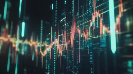 Abstract black background with Colorful charts and graphs with statistics to innovative analyze business potential and forecast future development of companies growth.