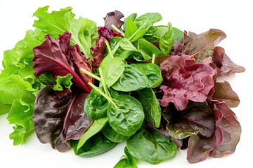 Salad mix with arugula red leaf spinach chard on white background
