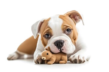 Obraz premium Bulldog with Toy Squirrel