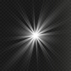 Fototapeta premium Vector light on isolated transparent background. Sun, rays of light png. Magic glow, golden light png.