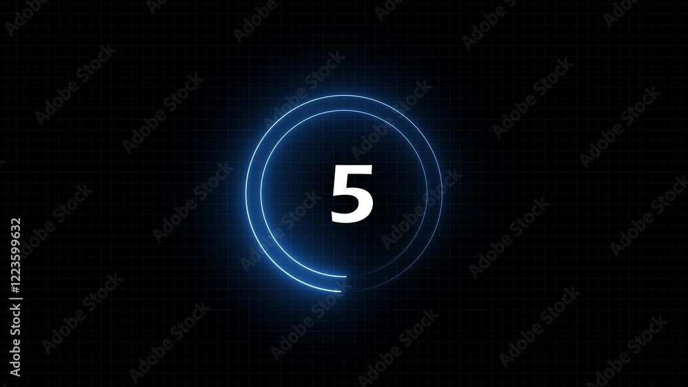 Aufkleber neon bright glowing countdown timer from 10 to 0 second. 4k stock video with grid, green color