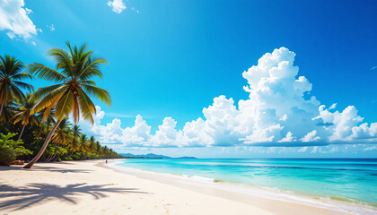 Obraz premium Serene Beach Landscape with Clear Blue Sky and Gentle Waves