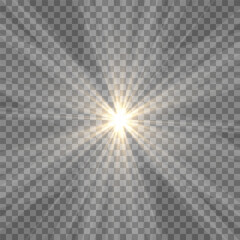 Vector light on isolated transparent background. Sun, rays of light png. Magic glow, golden light png.