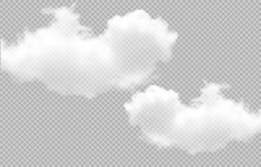 Vector realistic cloud, smoke or fog on isolated transparent background. Cloud png. Smoke png