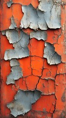 Obraz premium A background of weathered orange paint with deep, intricate cracks on a sunlit wall.