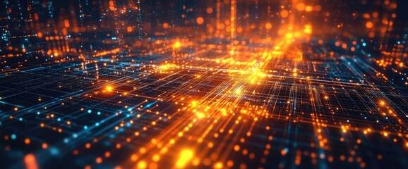 Naklejka premium Abstract digital network; glowing lines & nodes; futuristic technology; background for website