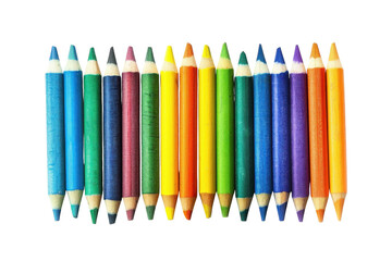A vibrant array of colored pencils arranged neatly in a rainbow pattern ready for artistic creativity isolated on transparent background