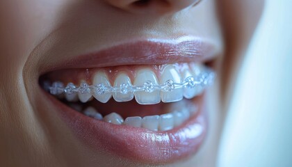 Obraz premium Dental Options Discussion in England - An orthodontist in the North East of England discussing dental treatment options, showing a patient aligners and fixed braces, in a detailed educational moment.