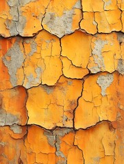 Obraz premium A background of weathered orange paint with deep, intricate cracks on a sunlit wall.