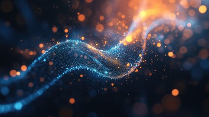 Obraz premium Abstract swirling energy particles, blue and orange glow, dark background, for tech or science visuals