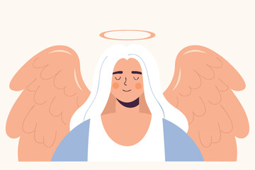 Female angel with a halo over her head vector illustration