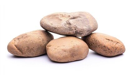 Assorted Smooth Stones Piled Naturally on White Background