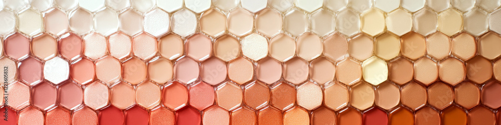 Poster hexagonal tiles display a gradient of warm, earthy tones. concept of color harmony and design. for b