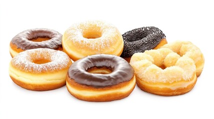 Assorted Delicious Donuts on White Background for Sweet Treat Lovers