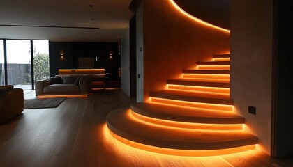Intelligent LED stair lighting with motion sensors and recessed wall sconces for safety and style