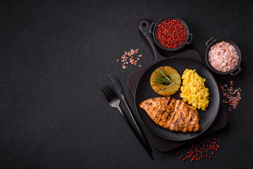 Delicious fresh grilled chicken fillet with spices and herbs