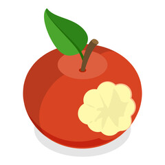 3D Isometric Flat Vector Set of Bitten Apple, Bite Progression. Item 3