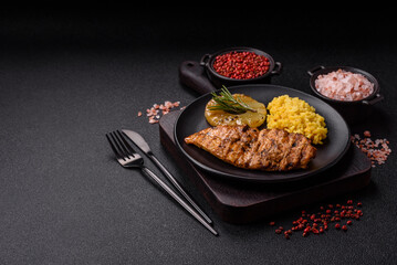 Delicious fresh grilled chicken fillet with spices and herbs