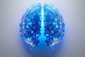 Fototapeta premium Blue glowing brain hologram symbolizing artificial intelligence and technology