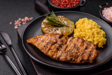 Delicious fresh grilled chicken fillet with spices and herbs