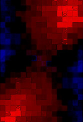 Fototapeta premium Abstract Grid Design of Red, Blue, and Black Squares