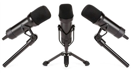 Three Professional Microphones on Stand for Recording Audio Projects