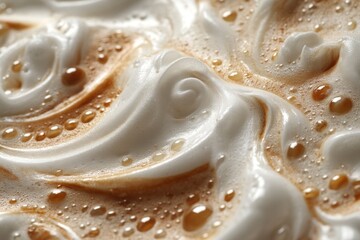 Whipped cream with caramel drizzle in closeup view