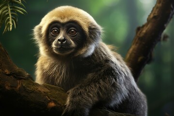 Obraz premium Phayre's leaf monkey resting peacefully on a branch in a lush jungle environment