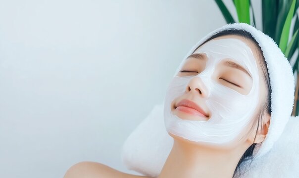Woman relaxing, face mask, spa, serene background, beauty treatment