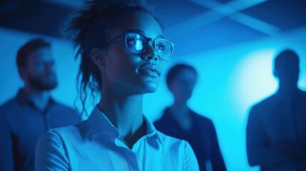 Diverse leadership team addressing challenges in a modern office inspirational atmosphere engaging perspective