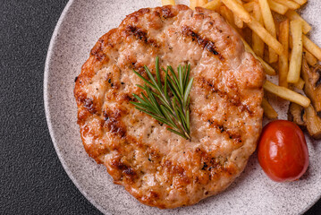 Delicious fresh grilled turkey fillet with spices and herbs