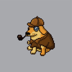 Detective dog, pixel art meme
