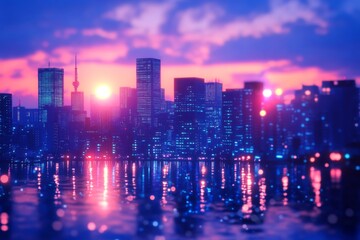 Fototapeta premium City skyline at sunset with vibrant colors