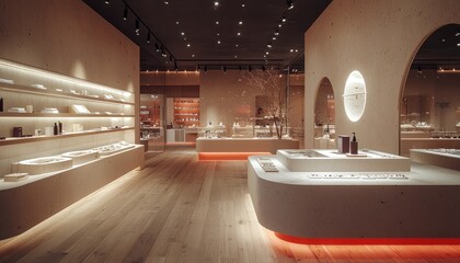 Modern, minimalist retail store layout with colored recessed lighting details, highlighting an innovative approach to store design.