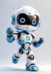 Adorable 3D robot, android Superhero in Action Pose - Ultra Detailed Render