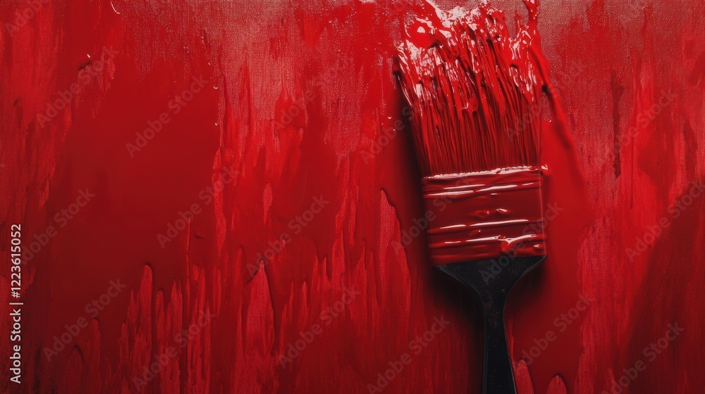 Poster red paint brush stroke on canvas: abstract art concept with deep red tones