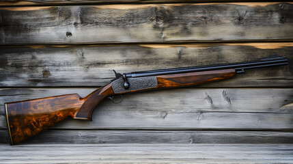 Classic Wooden Rifles Leaning Against Rustic Wooden Background