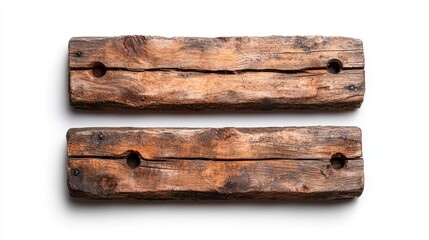 Fototapeta premium Two rustic wooden planks isolated on white; design element