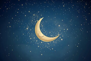 World Smile Day banner with a celestial theme, featuring a smiling crescent moon surrounded by twinkling stars over a dark blue night sky.