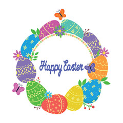 A decorative frame made of Easter eggs, floral