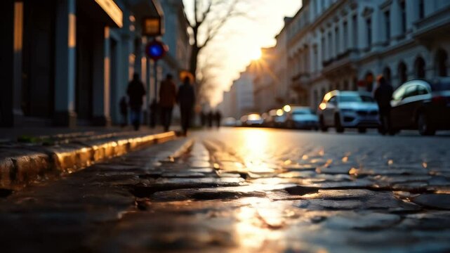 View of a street with a cobblestone road 