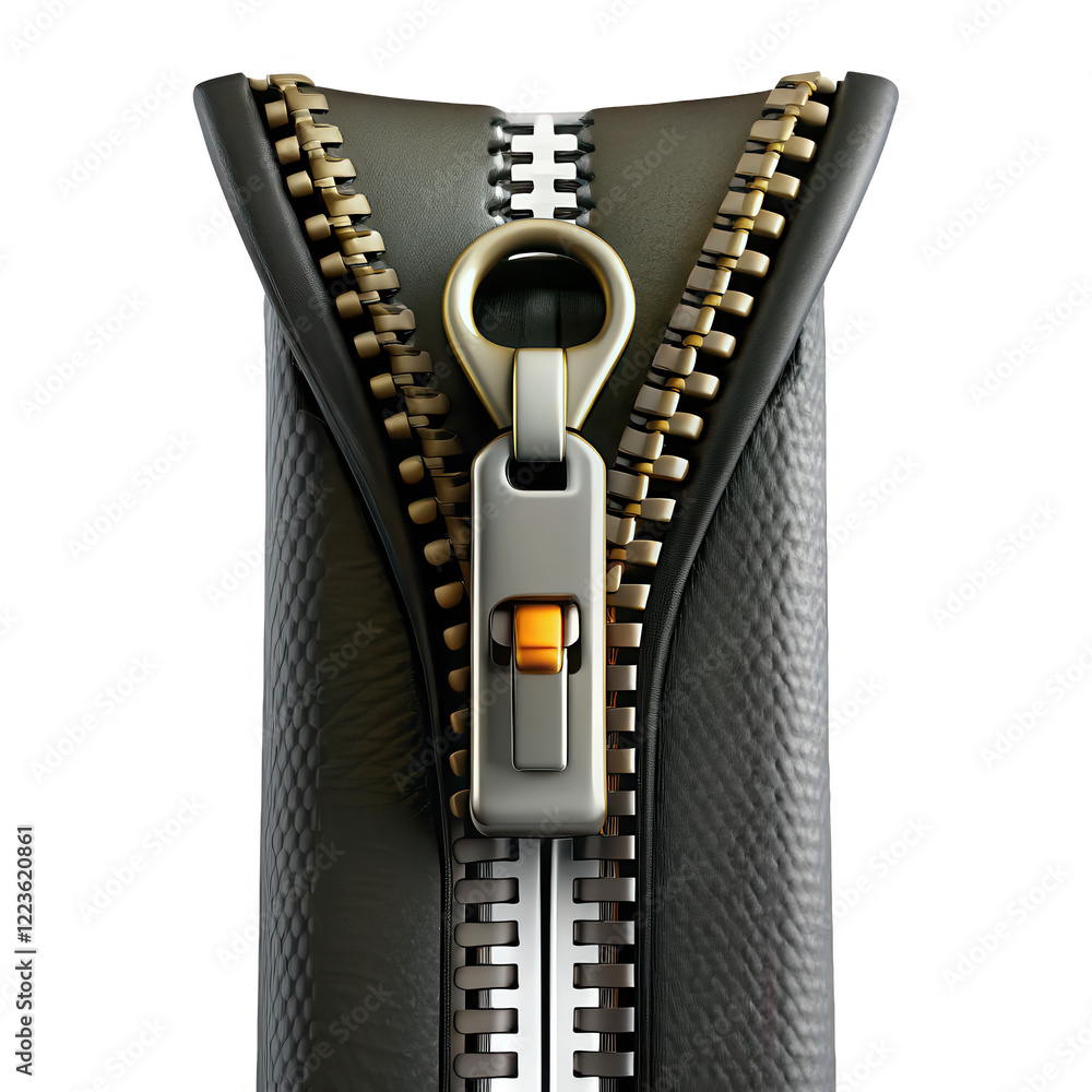 Poster A realistic 3D render of a black zipper isolated on a dark background, showcasing intricate details and texture.